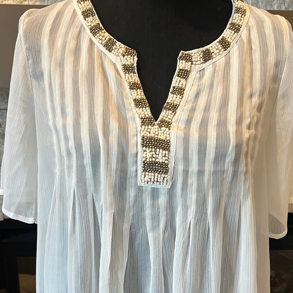 H&M White Sheer Blouse with Beaded Neckline size 6 - Picture 6 of 11
